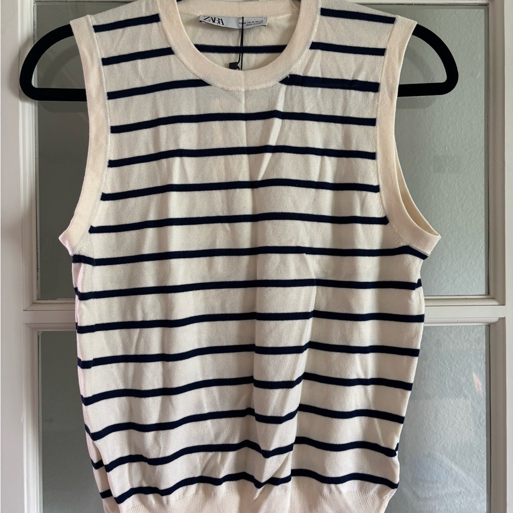 Zara Women's Sleeveless Striped Top - Black and Cream